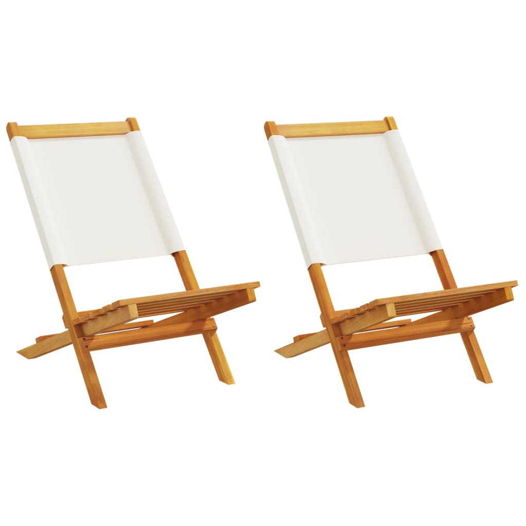 Folding Garden Chairs 6 Pcs White Fabric And Solid Wood