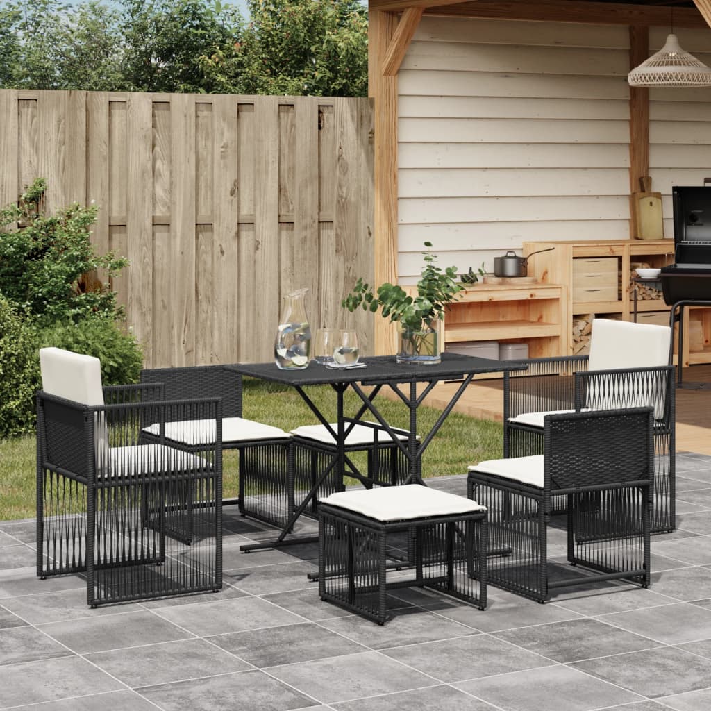 7 Piece Garden Dining Set With Cushions Beige Poly Rattan