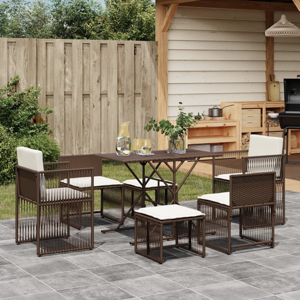 7 Piece Garden Dining Set With Cushions Beige Poly Rattan