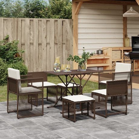 7 Piece Garden Dining Set With Cushions Beige Poly Rattan