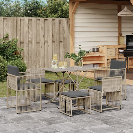 7 Piece Garden Dining Set With Cushions Beige Poly Rattan