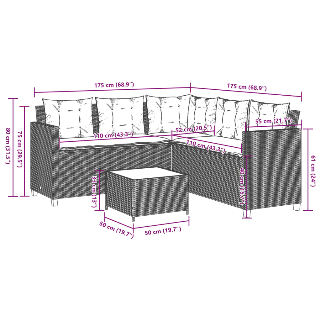 Garden Sofa With Table And Cushions L-Shaped Poly Rattan