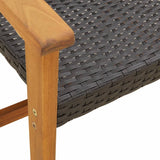 Garden Bench Black 112 cm Poly Rattan and Acacia Wood