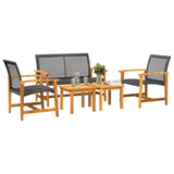 5 Piece Garden Lounge Set Black Poly Rattan and Acacia Wood