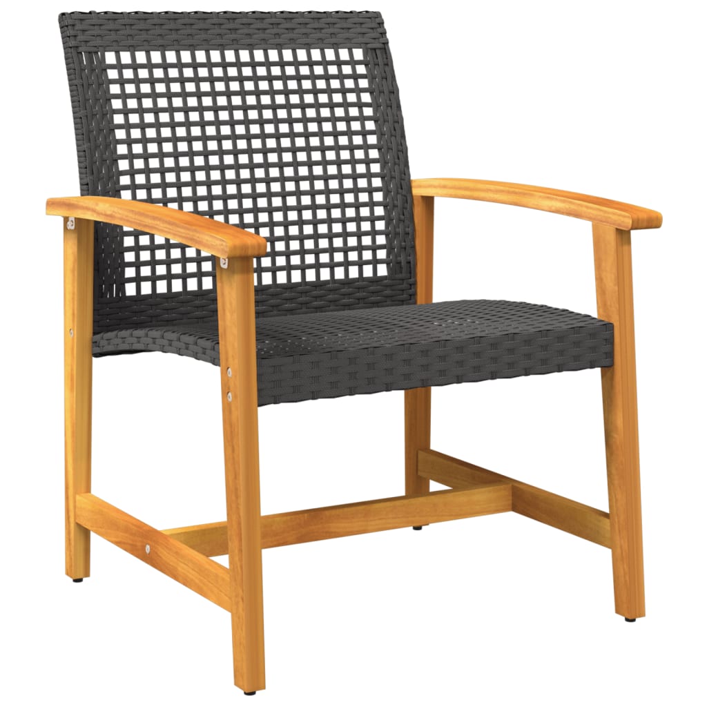 5 Piece Garden Lounge Set Black Poly Rattan and Acacia Wood