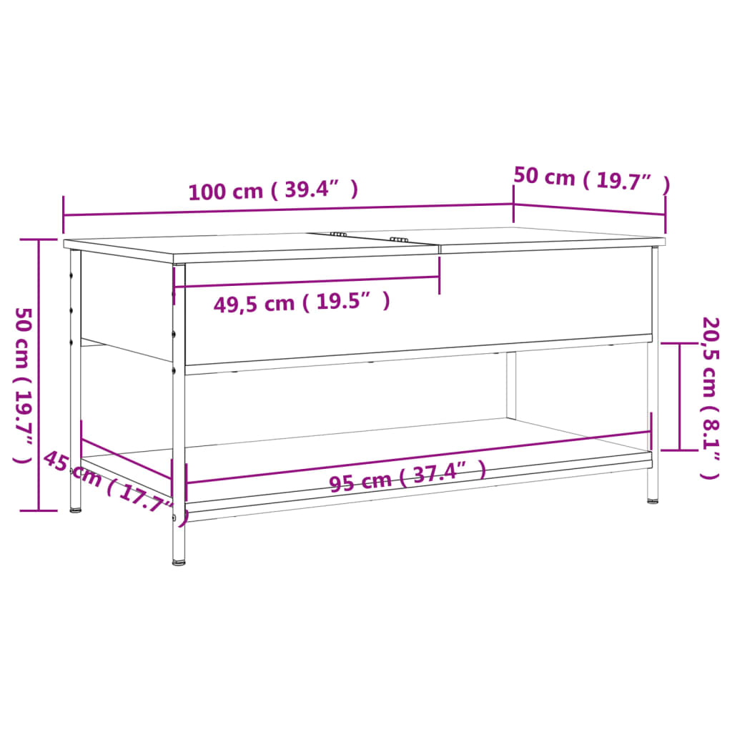 Coffee Table 100X50X50 Cm Engineered Wood And Metal