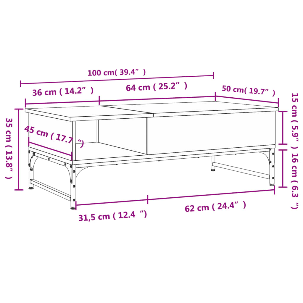 Coffee Table 100X50X35 Cm Engineered Wood And Metal