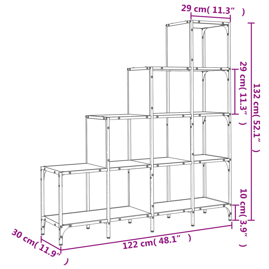 Bookcase 122X30X Engineered Wood And Metal