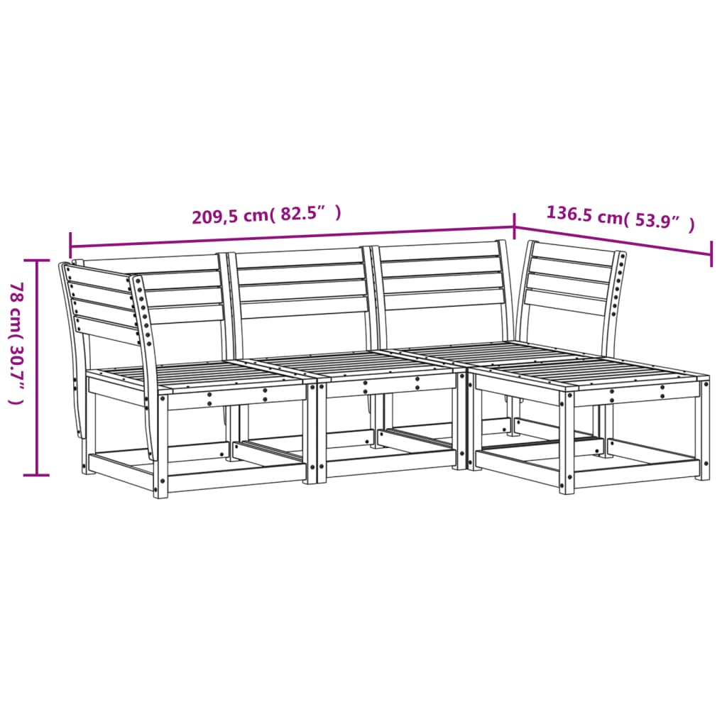 4 Piece Garden Lounge Set Solid Wood Pine