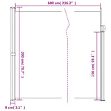 Retractable Side Awning Anthracite 200x600 cm