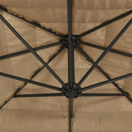Garden Parasol With Leds And Steel Pole Brown