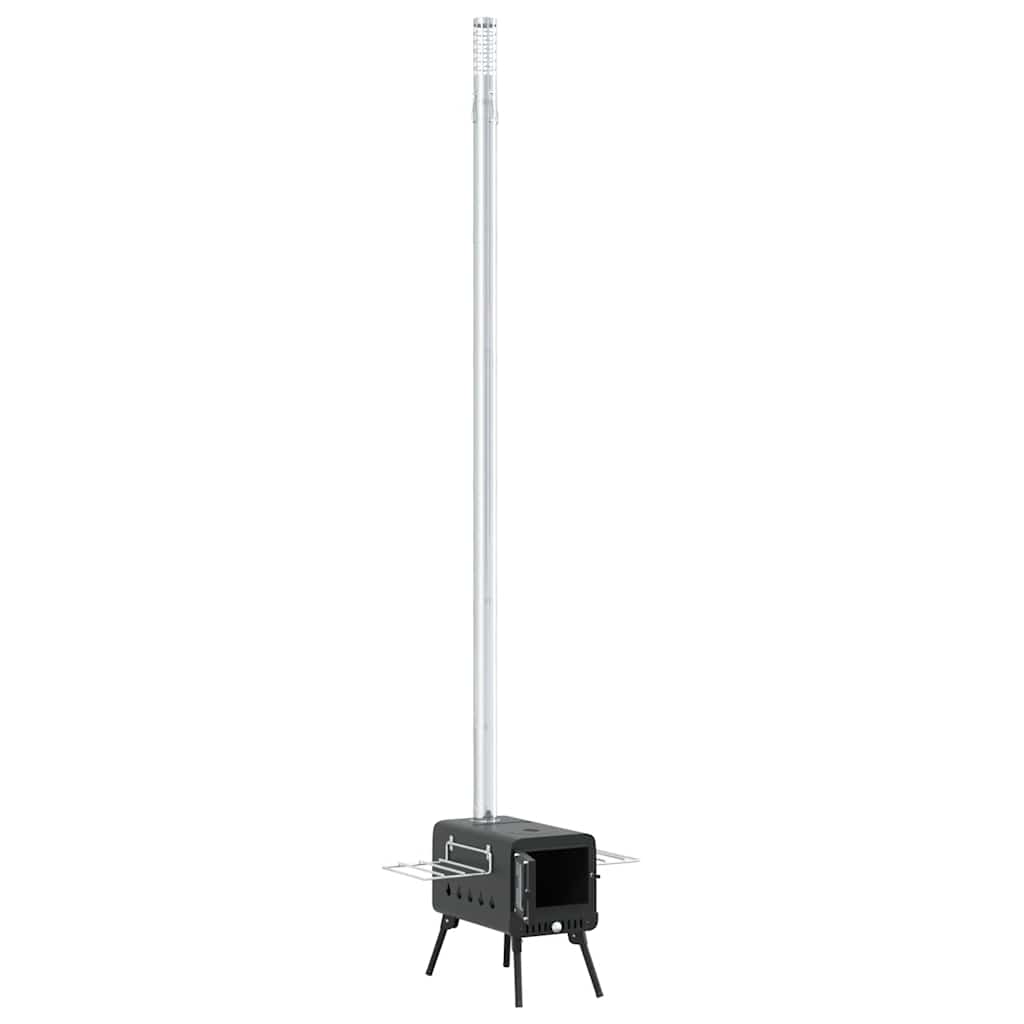 Tent Wood Stove With Chimney And Foldable Legs Black Steel