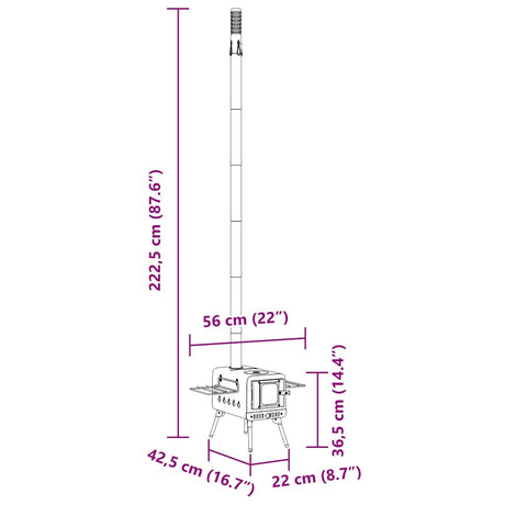 Tent Wood Stove With Chimney And Foldable Legs Black Steel