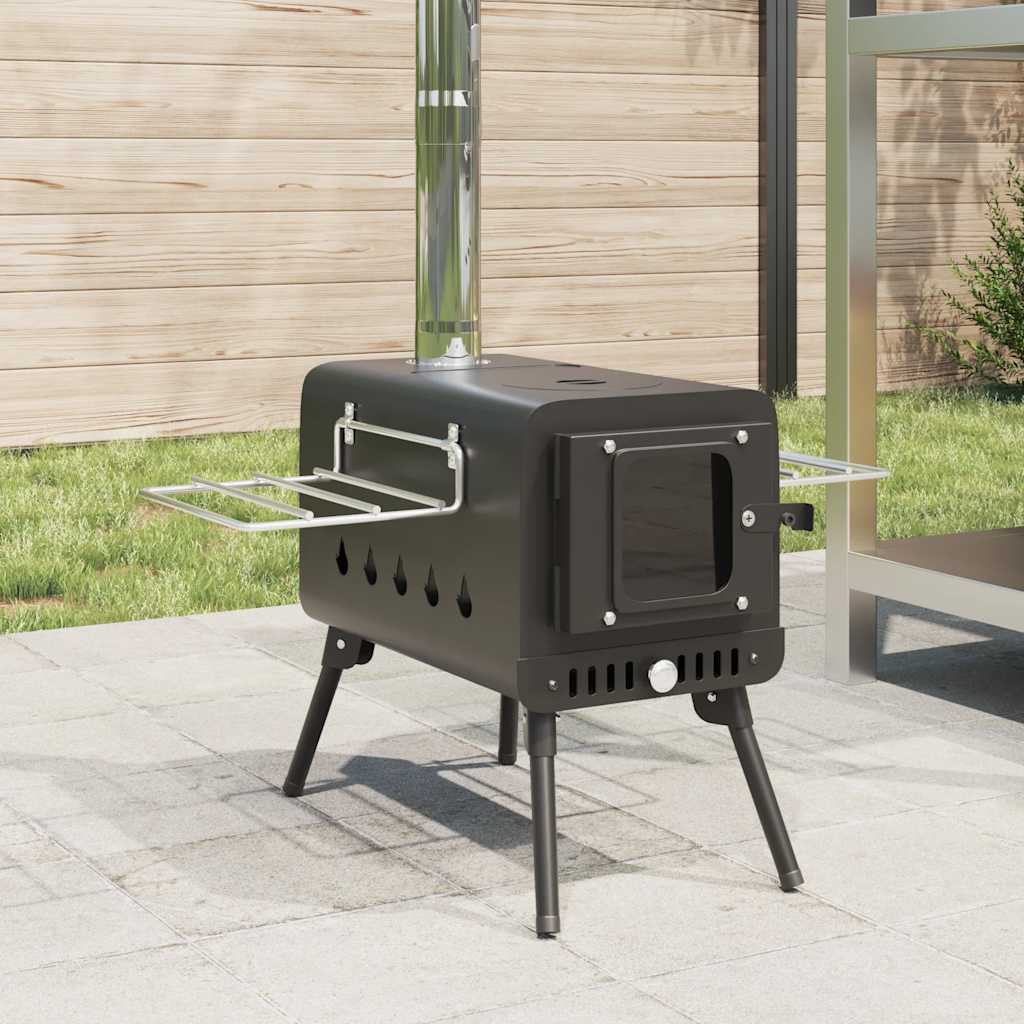 Tent Wood Stove With Chimney And Foldable Legs Black Steel