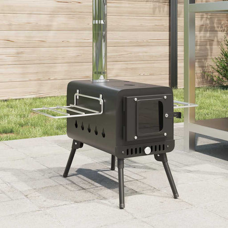 Tent Wood Stove With Chimney And Foldable Legs Black Steel