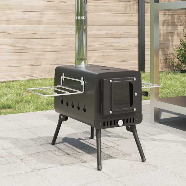 Tent Wood Stove With Chimney And Foldable Legs Black Steel