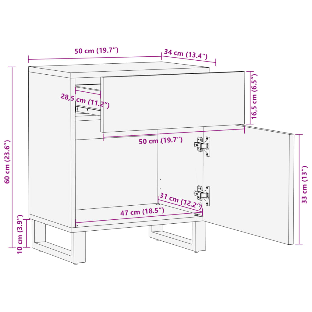 Bedside Cabinet 50X34X60 Cm Solid Wood Mango