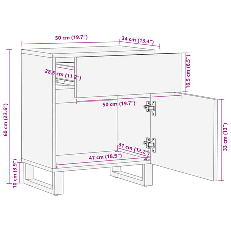 Bedside Cabinet 50X34X60 Cm Solid Wood Mango