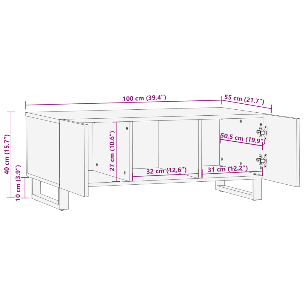 Coffee Table 100X55X40 Cm Solid Wood Mango