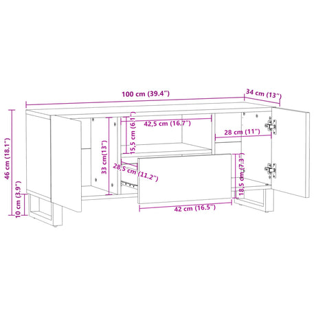 Tv Cabinet 100X34X46 Cm Solid Wood Rough Mango