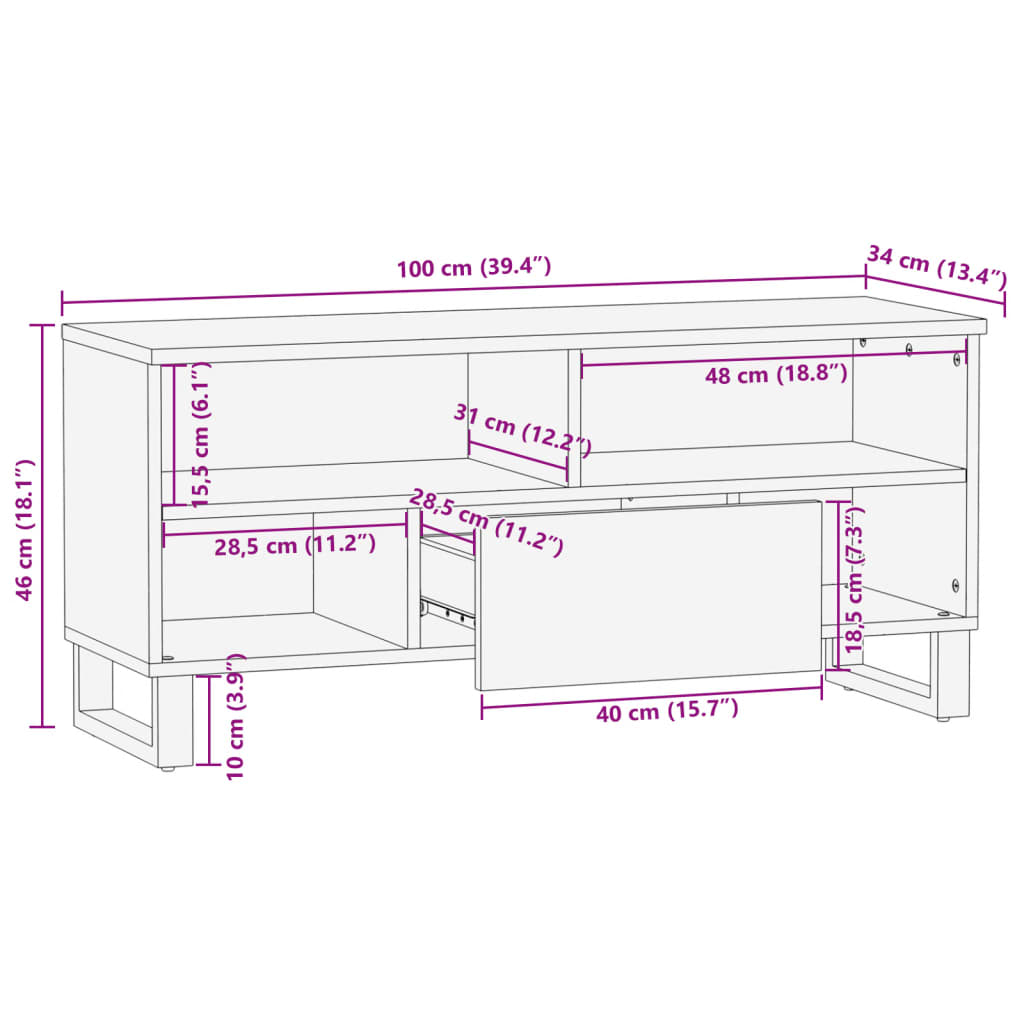 Tv Cabinet 100X34X46 Cm Solid Wood Acacia