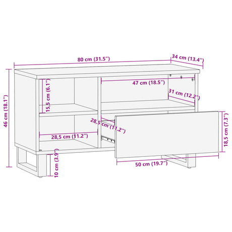 Tv Cabinet 80X34X46 Cm Solid Wood Rough Mango