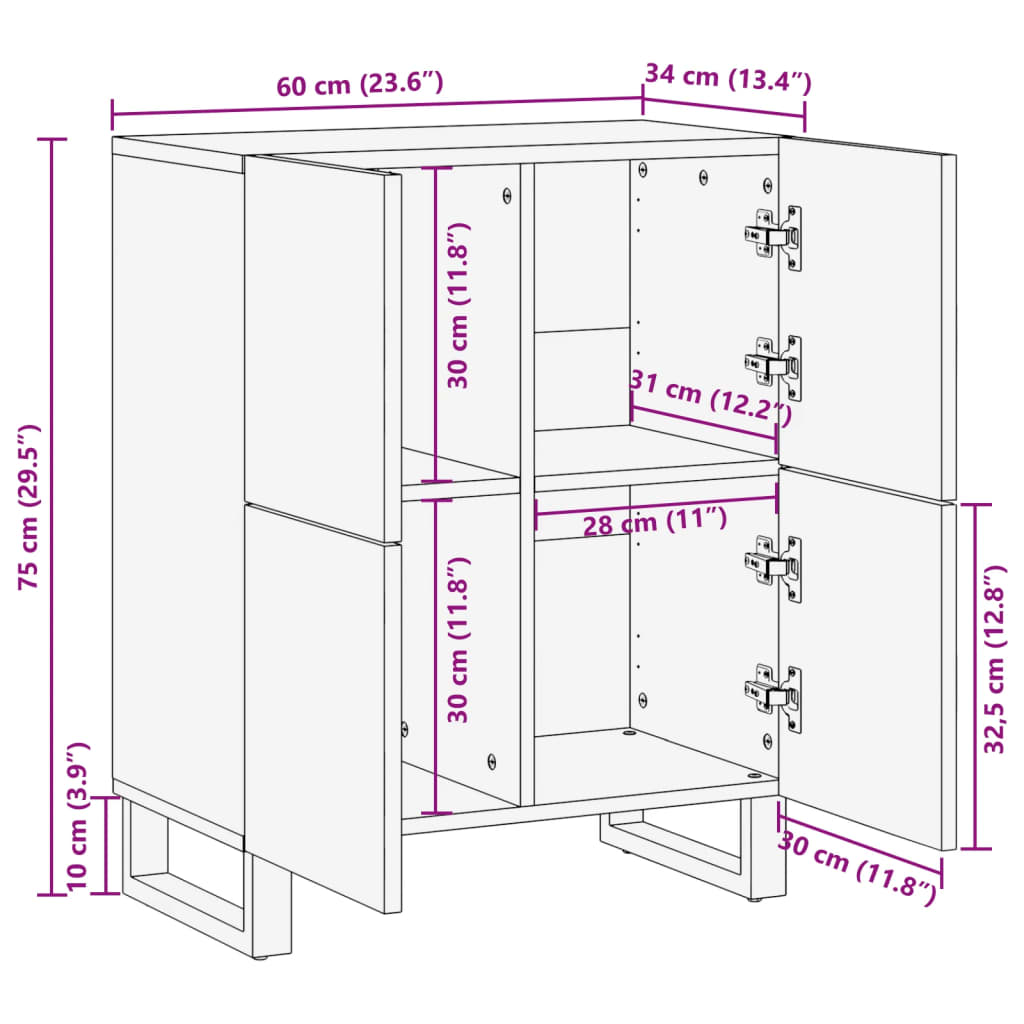 Sideboard 60x34x75 cm Solid Wood Acacia