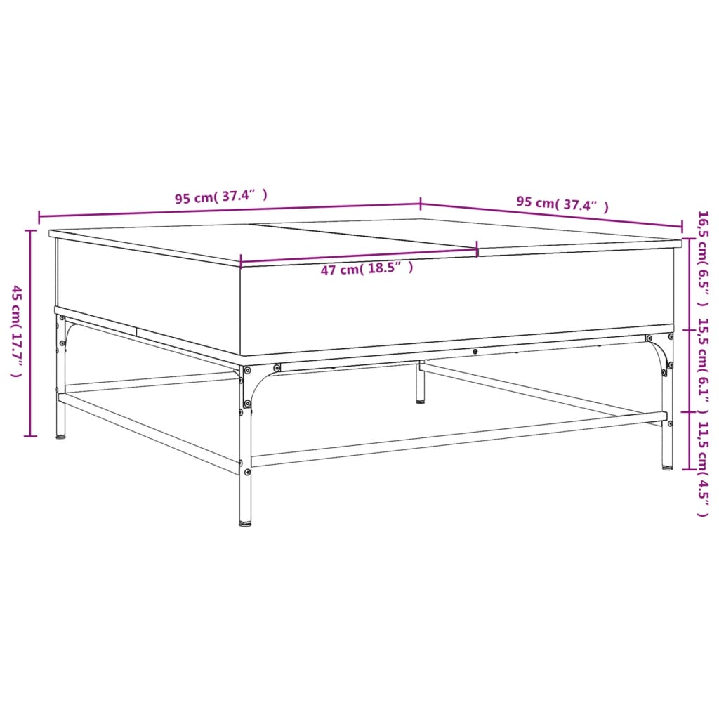 Coffee Table 95X95X45 Cm Engineered Wood And Metal