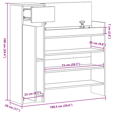 Shoe Cabinet 100.5X28X100 Cm Engineered Wood