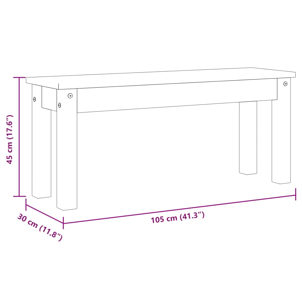 Dining Bench Panama 105X30X45 Cm Solid Wood Pine