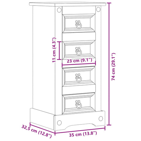 Bedside Cabinet Corona 35X32.5X74 Cm Solid Wood Pine