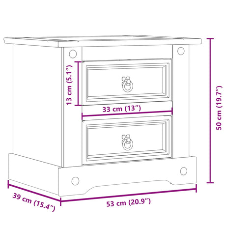 Bedside Cabinet Corona 53X39X50 Cm Solid Wood Pine
