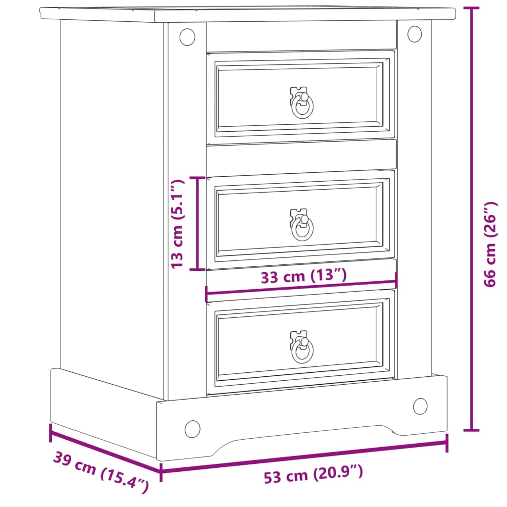 Bedside Cabinet Corona 53X39X66 Cm Solid Wood Pine