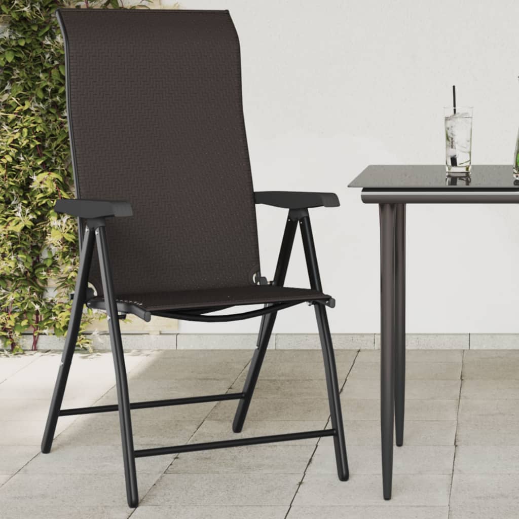 Folding Garden Chairs 2 Pcs Coffee Poly Rattan