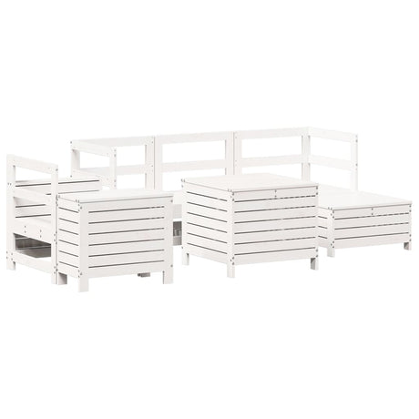 7 Piece Garden Sofa Set White Solid Wood Pine