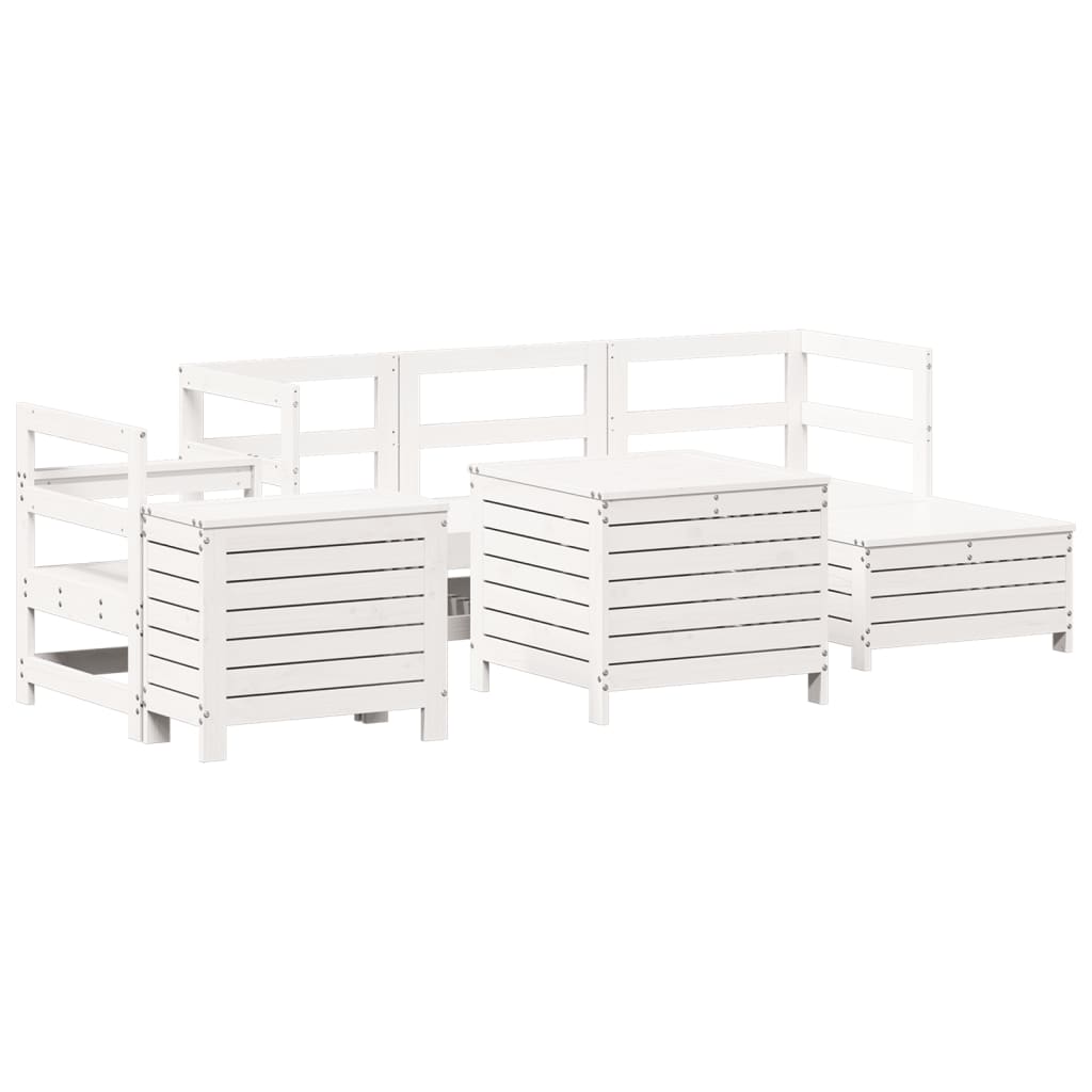 7 Piece Garden Sofa Set White Solid Wood Pine