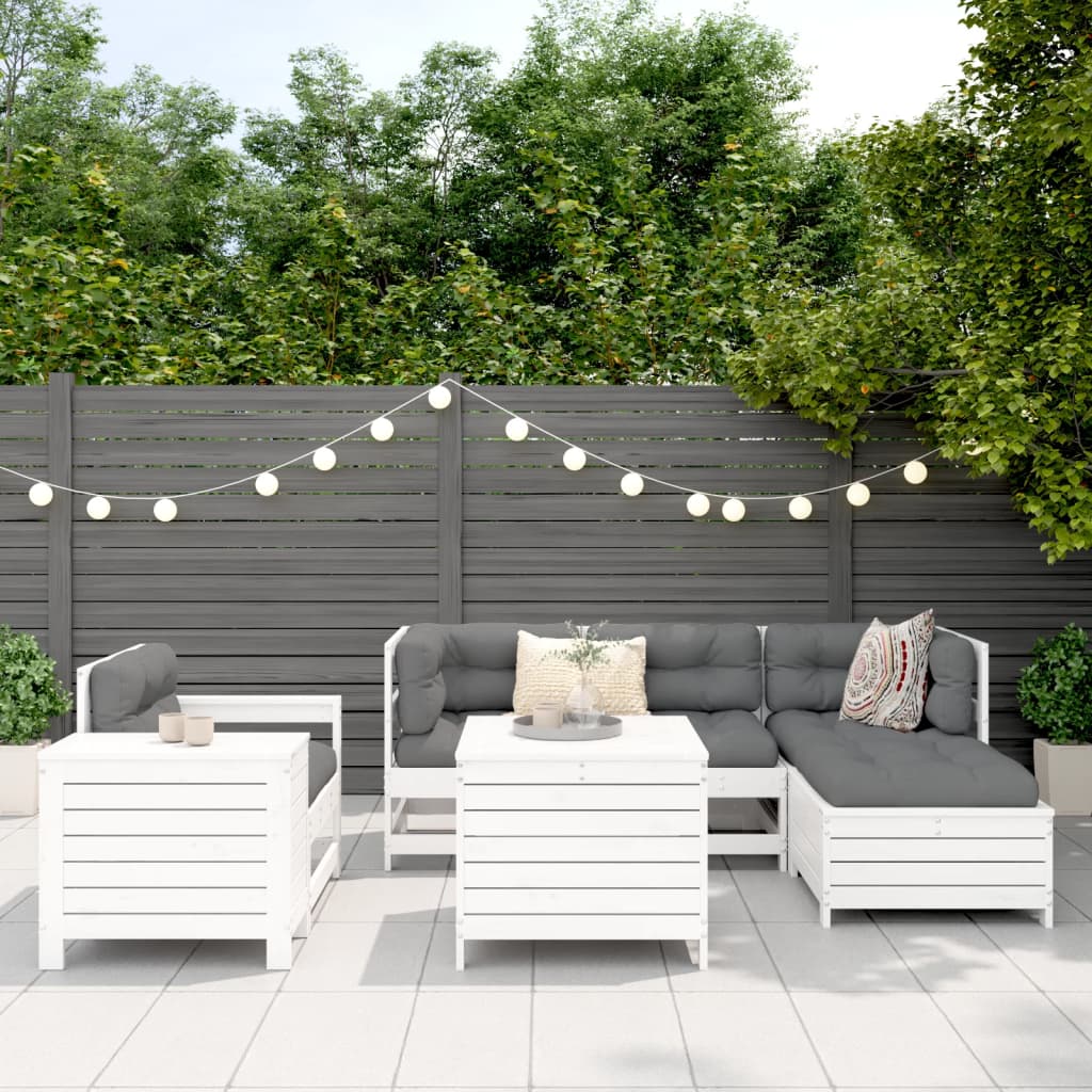 7 Piece Garden Sofa Set White Solid Wood Pine