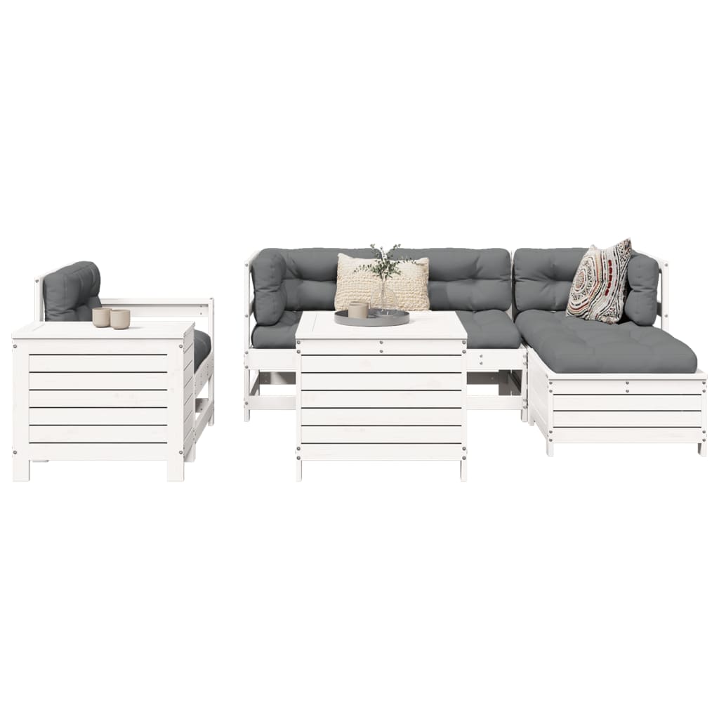 7 Piece Garden Sofa Set White Solid Wood Pine