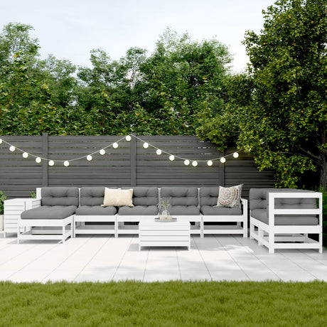 10 Piece Garden Sofa Set White Solid Wood Pine