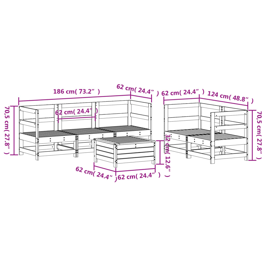 6 Piece Garden Sofa Set Solid Wood Pine