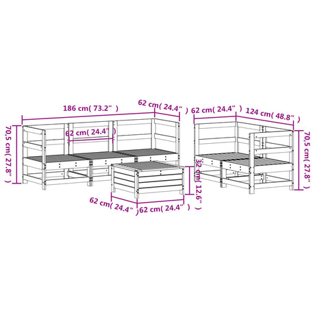 6 Piece Garden Sofa Set Solid Wood Pine