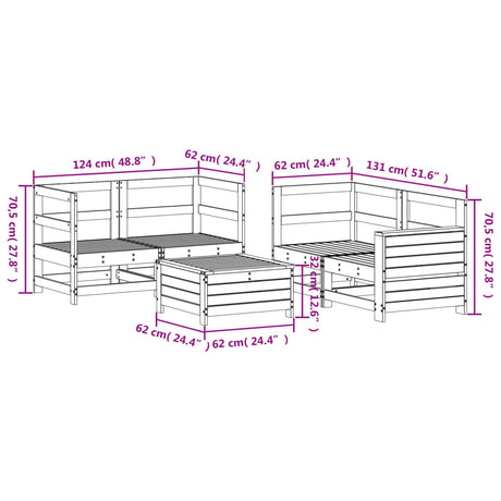 5 Piece Garden Sofa Set Solid Wood Pine