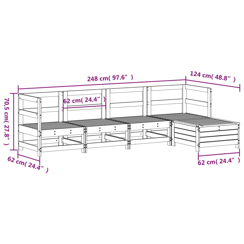 5 Piece Garden Sofa Set Solid Wood Pine
