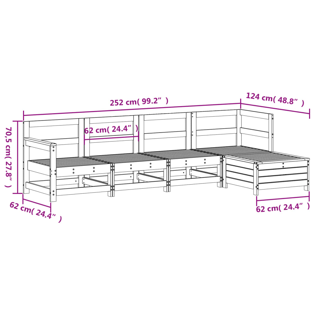 5 Piece Garden Sofa Set Solid Wood Pine