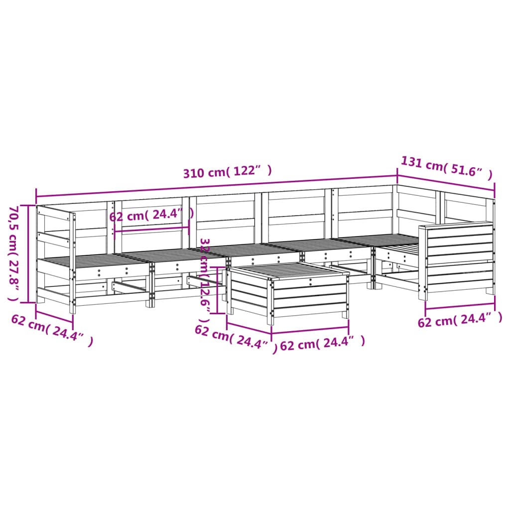 7 Piece Garden Sofa Set Solid Wood Douglas Fir
