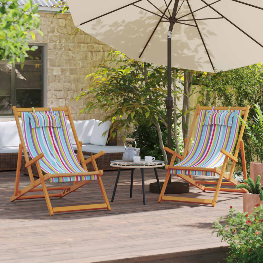Folding Beach Chairs 2 Pcs White Fabric