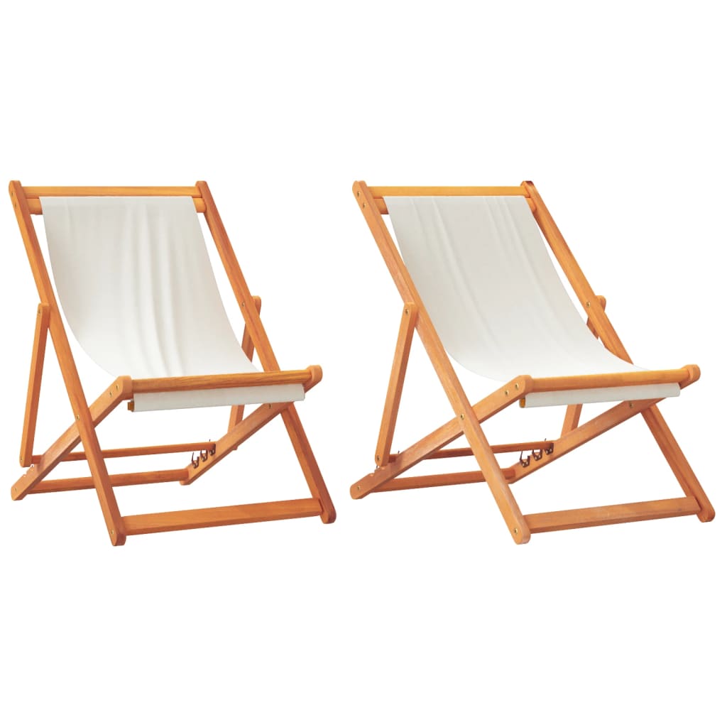 Folding Beach Chairs 2 Pcs White Fabric