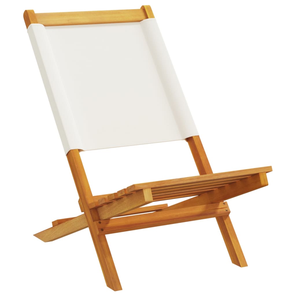Folding Garden Chairs 6 Pcs White Fabric And Solid Wood