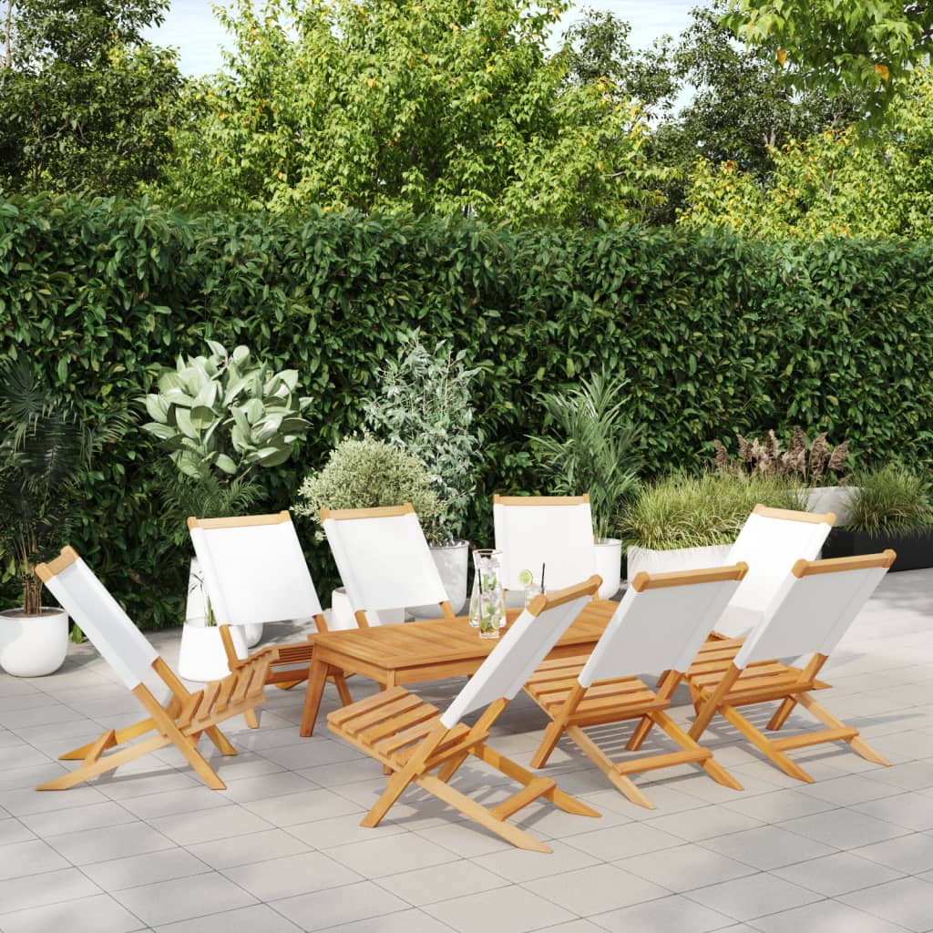 Folding Garden Chairs 6 Pcs White Fabric And Solid Wood