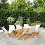 Folding Garden Chairs 6 Pcs White Fabric And Solid Wood
